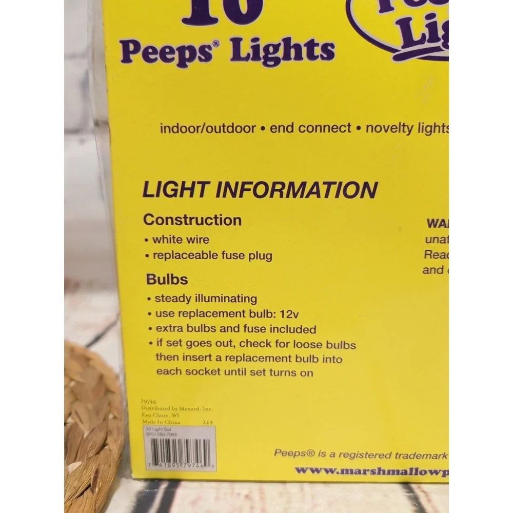 NIB Vintage Just Born Peeps Yellow Chicks Novelty String Lights Set of 10